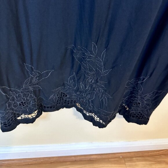 Vintage Womens Black Maxi Sheath Dress Rayon Small Floral Embroidery Accents 90s - Picture 3 of 6